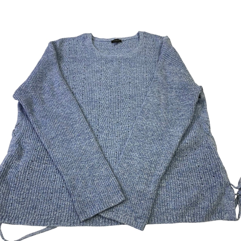 Talbots Blue Heather Pointelle Lace Up Side Pullover Sweater XL Cotton Blend - Picture 9 of 15